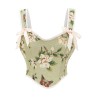 Green Vintage Floral Halter Corset Vest Cropped Tops 22053