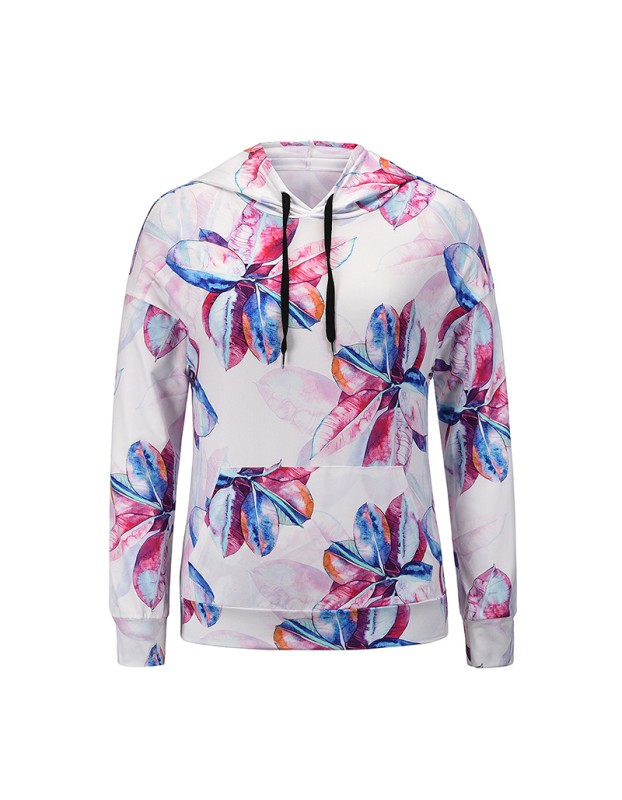 Coat Jacket Floral Print Long-Sleeved Pullover Casual Women Hoodies Fashionable LQ156
