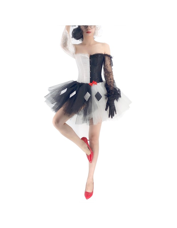 Women Corset Dress Halloween Witch Costume Clown Bustier With Skirt 1708