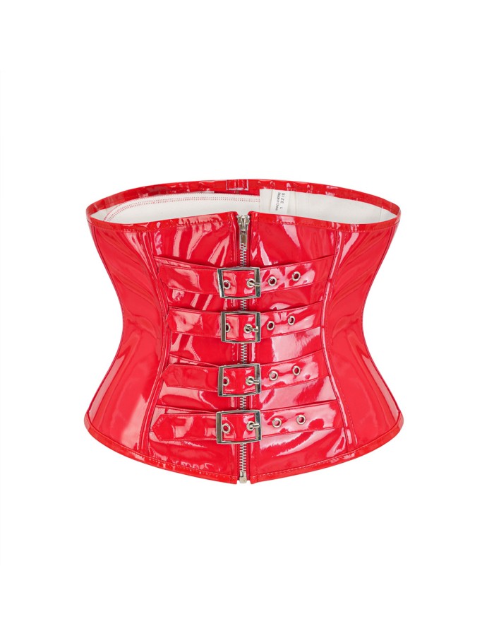 Black Red Wet Look Pu Leather Buckle-up Underbust Corset M22068