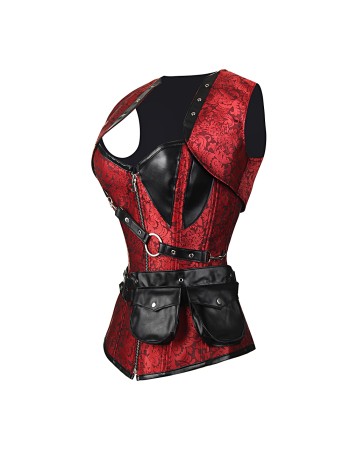 3 Colors Gothic Deluxe Corset 5pc set including Shawl, waist hanging bag, waist strap. T pants