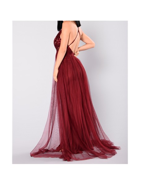 Deep V-neck Women Long Evening Dress M19001