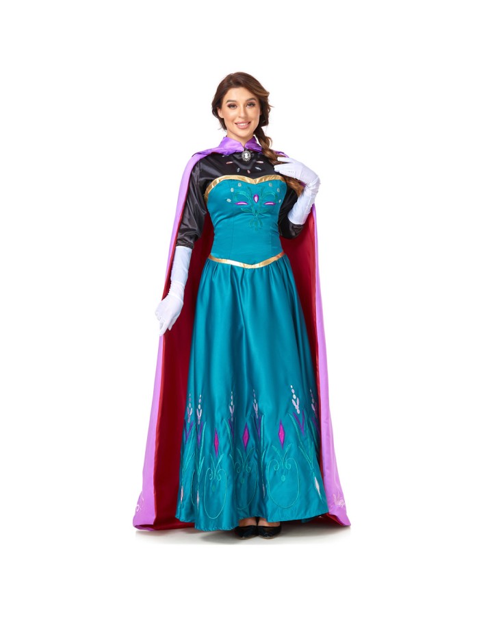 Frozen Anna Princess Long Dress Adults Snow Queen Cosplay Costume