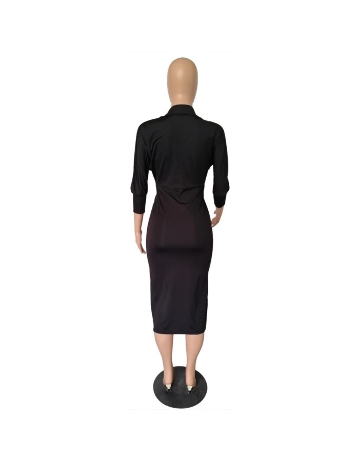Elegant V Neck Batwing Sleeve Knee Length Bodycon Dress m8385