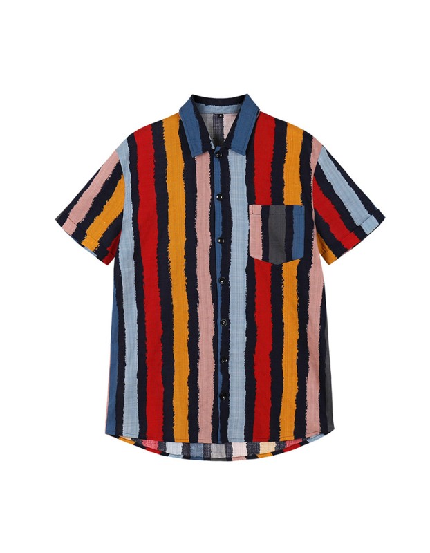 New Style Women Striped Thin Short Sleeved Cardigan Single-Breasted Shirt  5199