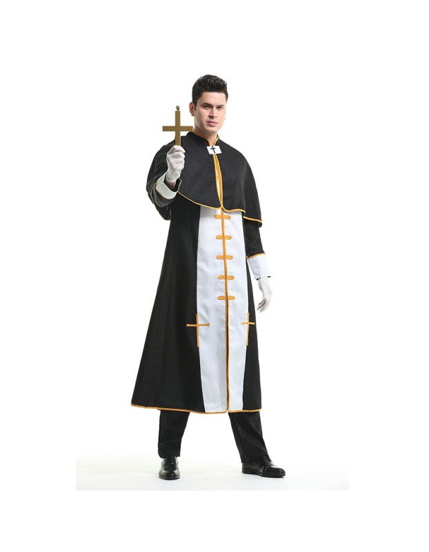 Halloween Black Party Male Priest Godfather Missionary Cosplay Costume XY82225