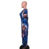 Fashion Sexy V-neck Long Sleeved Printed Wide Leg Jumpsuit For Women YM8631