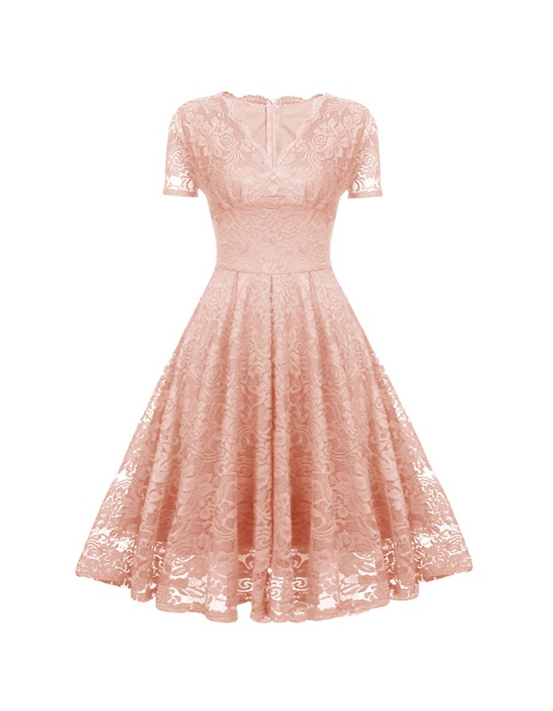 V-neck Midlength Lace Wedding Party With A Full Swing Dinner Dress CD1784