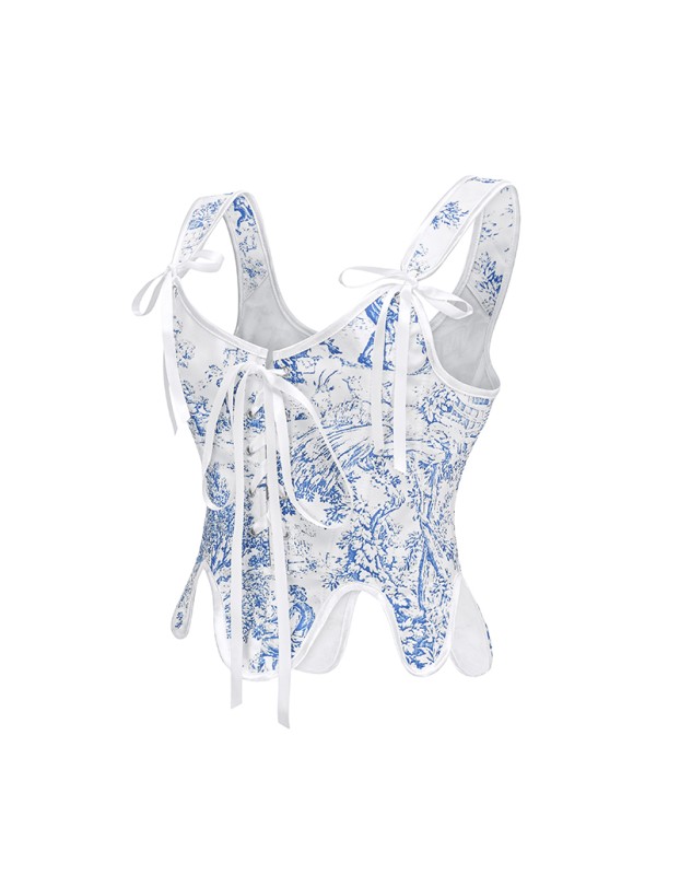 Vintage Corset Shapewear Print Corset Lace Folding Tie Sexy Women Bustier Tops AM22098