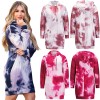 Mid-Length Pullover O-Neck Casual Tie Dye Printed Sweater Hoodie Dress LQ155