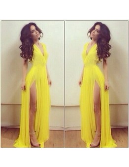 Sexy Yellow Maxi Evening Dress M3991