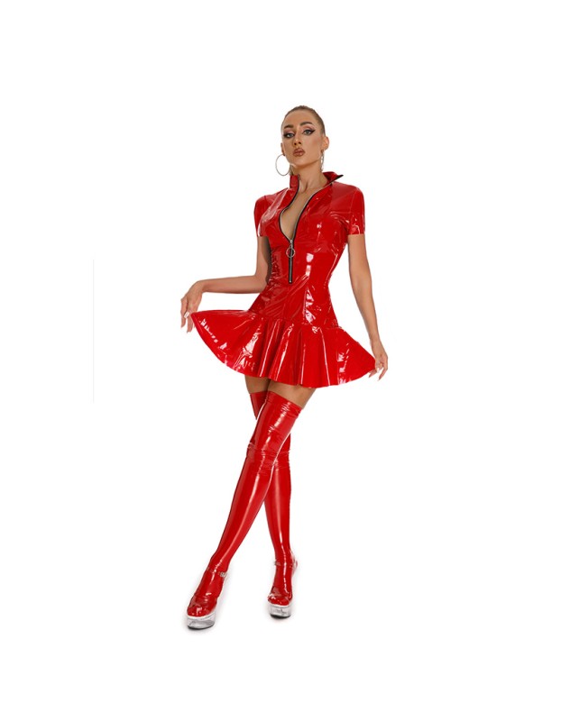 Women Sexy Shiny PVC Leather Nightclub Latex Pleated Mini Dress XX6392
