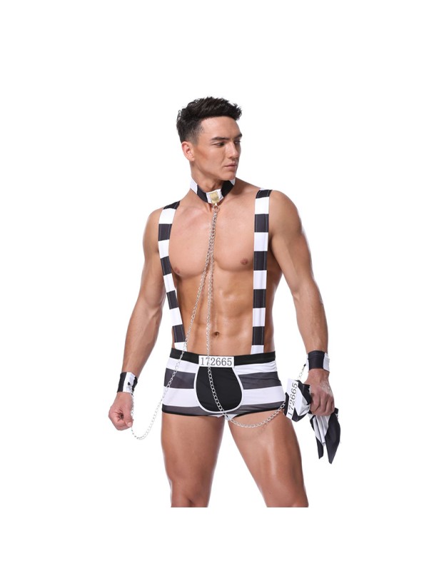 Prison Uniform Outfit Striped Men Costume Sexy Lingerie Vendor 20196