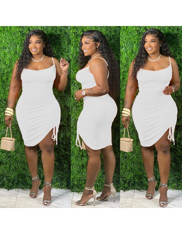 sling single side pleated plus size fashions mini dress ruffle womens skirts M30119
