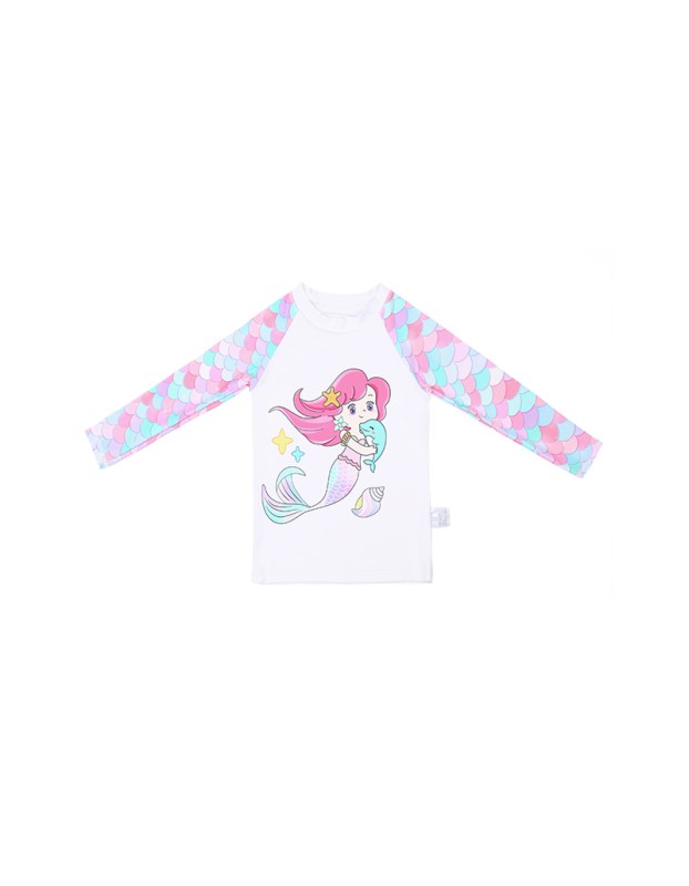 Children's Swimsuit Mermaid Separate Set Long Sleeve Fish Scale Shorts Girls Swimsuit KF207