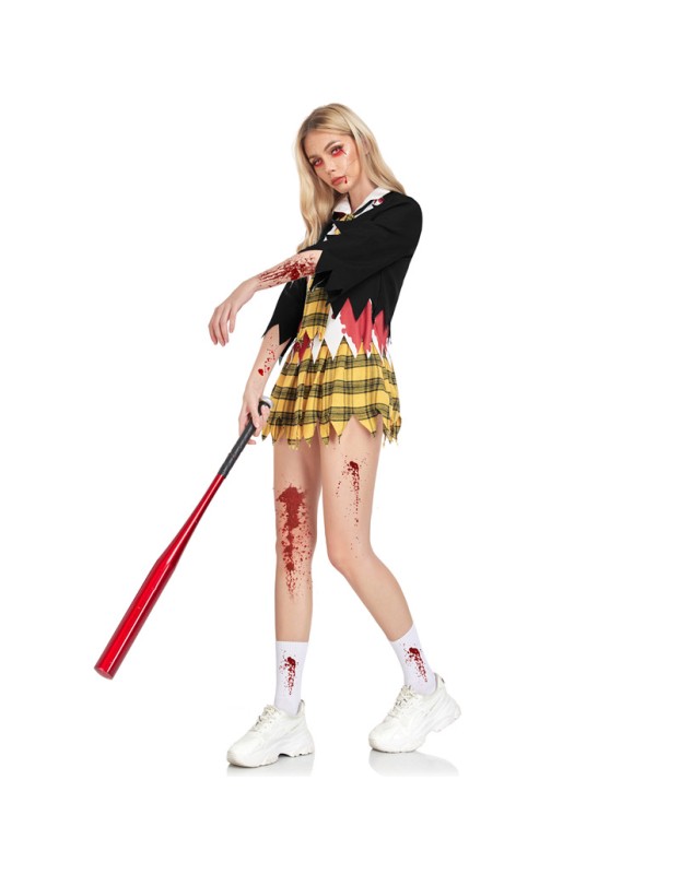 Horror Campus Zombie Cosplay Halloween Costume Bloody School Uniform Dress Up
