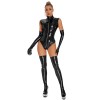 Club Open Crotch Zipper Bright Leather Sexy Bright Patent Leather Jumpsuit XX6857