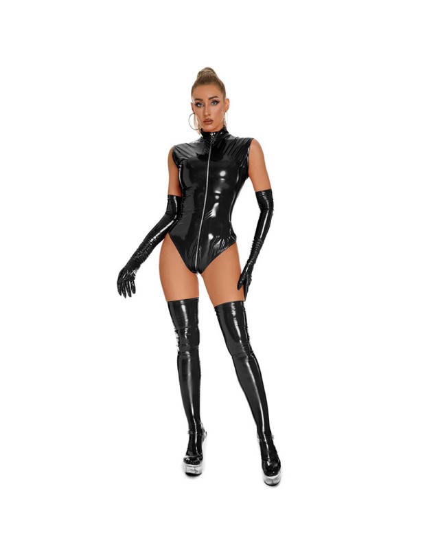 Club Open Crotch Zipper Bright Leather Sexy Bright Patent Leather Jumpsuit XX6857