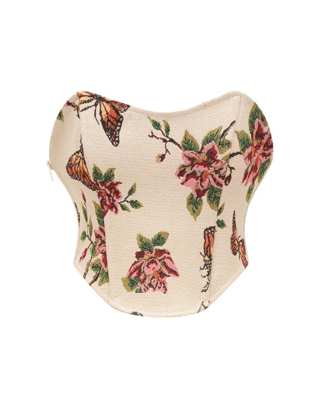 Belly Oil Painting Wind Corset Top Yarn Dyed Jacquard Fish Bone Waist Corset 22048