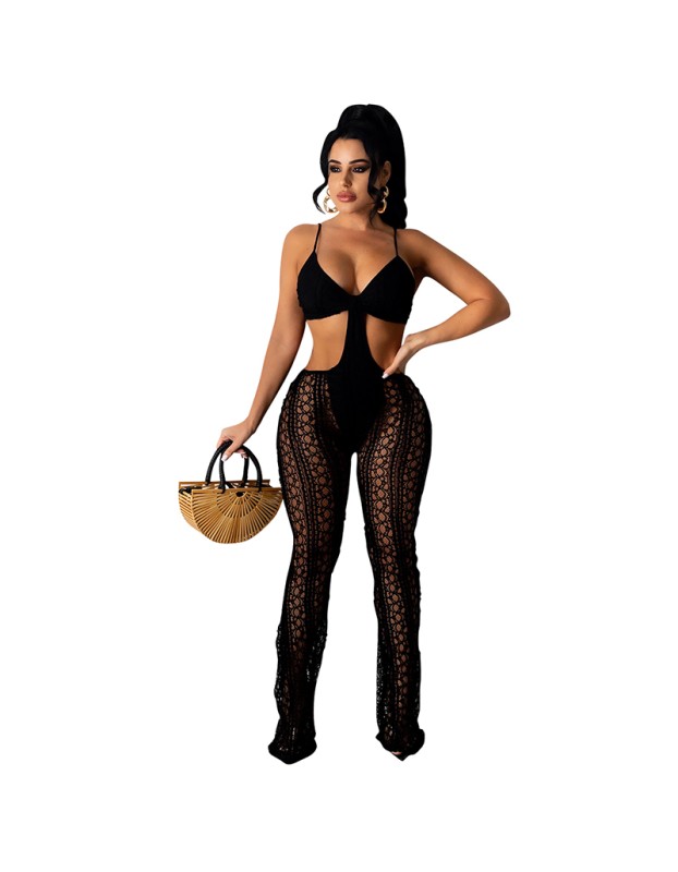 sexy one piece sheer mesh cutout jumpsuit women M30135