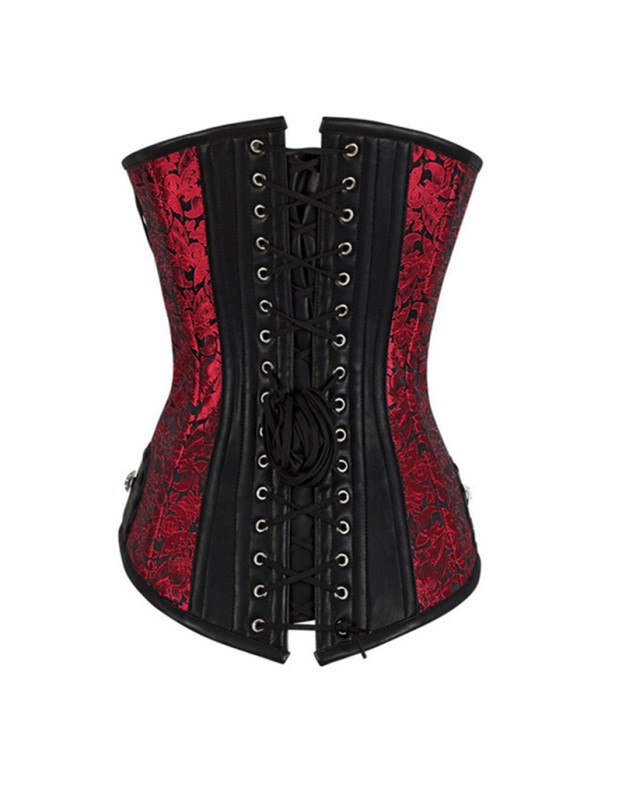 12 Steel Boned Black Red Steampunk Corset Zip Patchwork M1412
