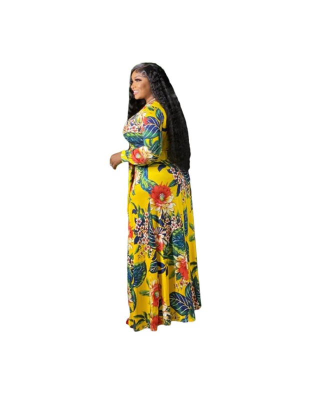 Women V-Neck Vintage Sexy Floral Halter Plus Size Casual Dress 86117