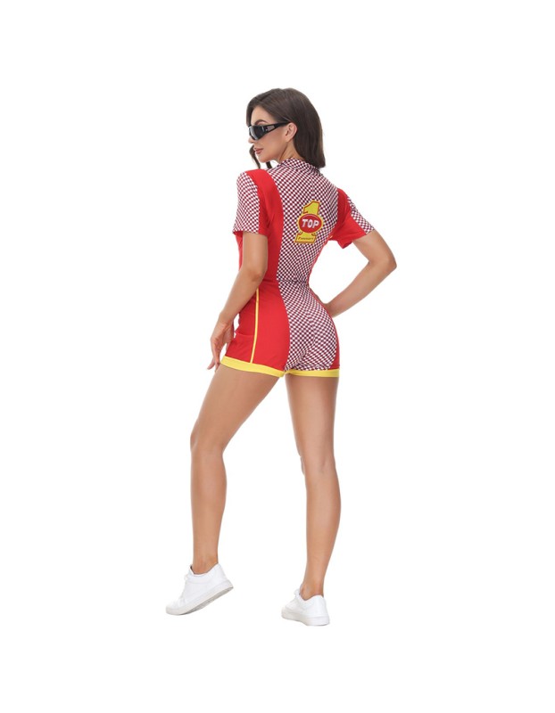 Checkered One Piece Racing Uniform Night Club Cheerleading Stage Costumes MS5062