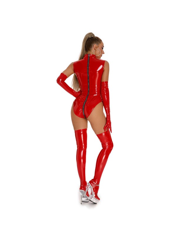 Zipper Open Crotch Patent Leather Bodysuit Punk Women Jumpsuit XX6861