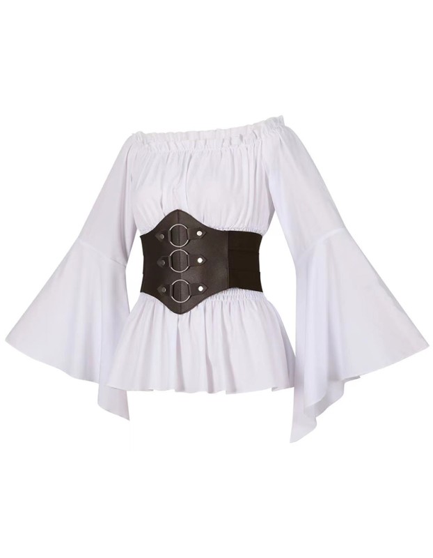Women's Renaissance Long Sleeved Pleated Waist Bohemian Pirate Shirt Belt SM3024