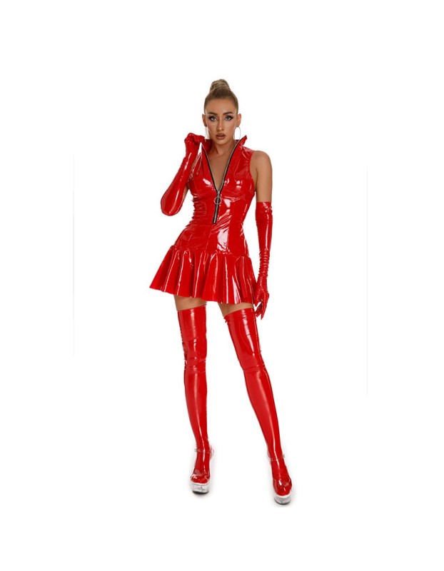 Glossy Patent One Piece Leather Dress Mirror Sheath Leather Dress XX6864