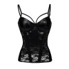 Women Black Leather Lace Patchwork Waist Trainer Corsets m1405