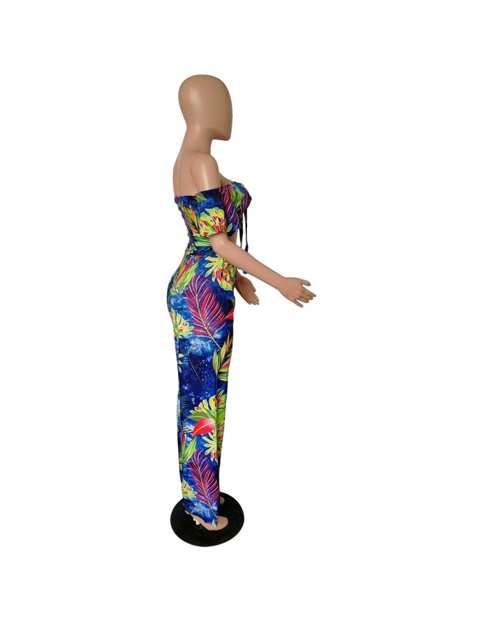 Women Summer Casual Boho Bandage Crop Top Floral Print Playsuit Romper M8417