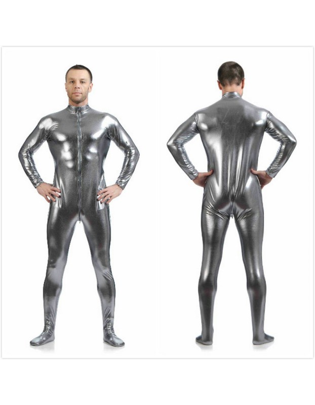 Mens Sexy Leather Metallic Zentai Suit M7328