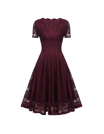 V-neck Midlength Lace Wedding Party With A Full Swing Dinner Dress CD1784
