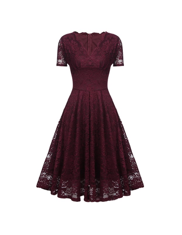 V-neck Midlength Lace Wedding Party With A Full Swing Dinner Dress CD1784