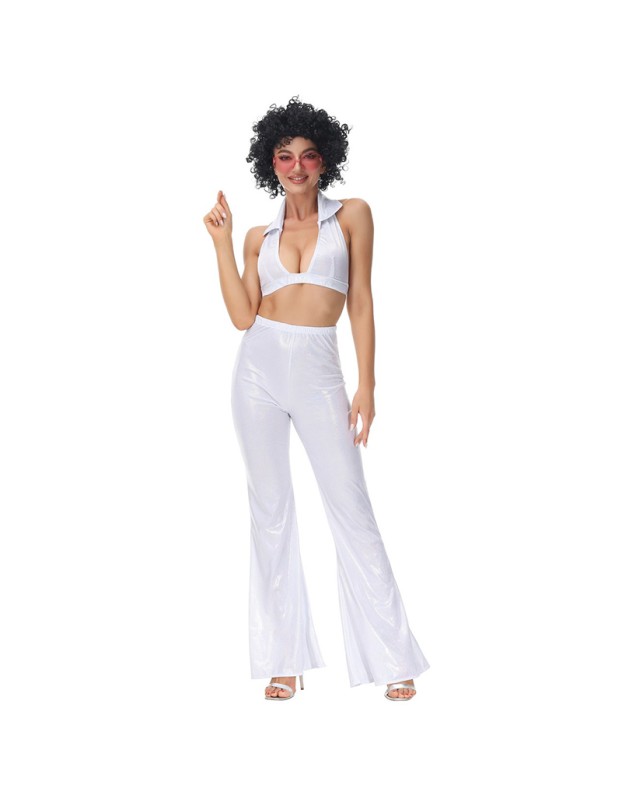 Hippie Costume Disco Dance Nightclub Women Sexy White Retro Cosplay MS5036