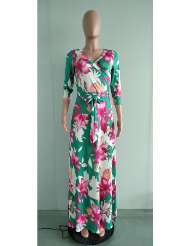 Sexy V-neck beautifully printed plus size and floor dress fashion women's clothing M8573