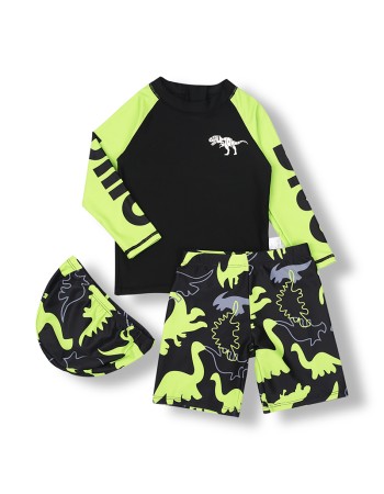 Dinosaur Long Sleeved Children's Swimsuit Three Piece Cartoon Swimsuit Suit For Boys KF203