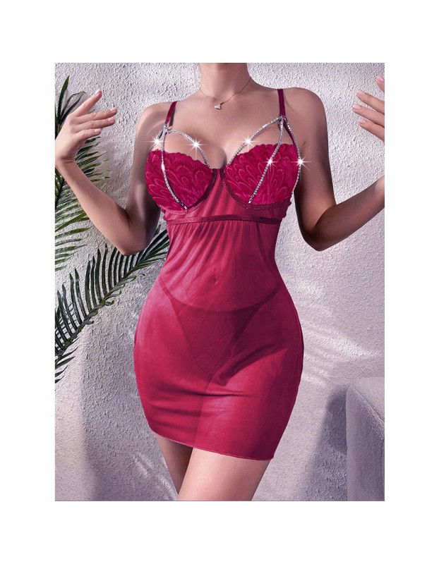 Sexy Halter Nightdress Pearl Sexy Dress Backless See-Through Nightdress YSF846