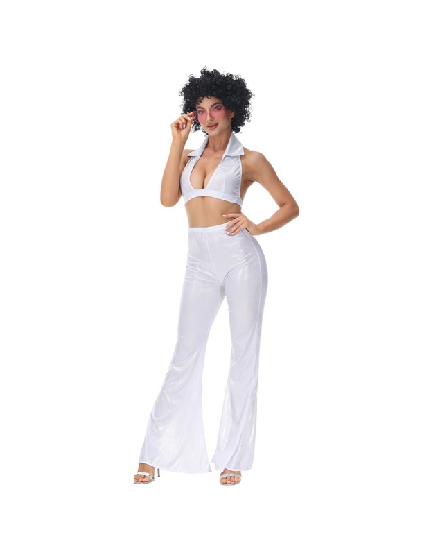 Hippie Costume Disco Dance Nightclub Women Sexy White Retro Cosplay MS5036