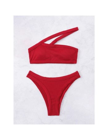 Women Sexy Red Swimsuit With Tie And Solid Color Bikini A2203