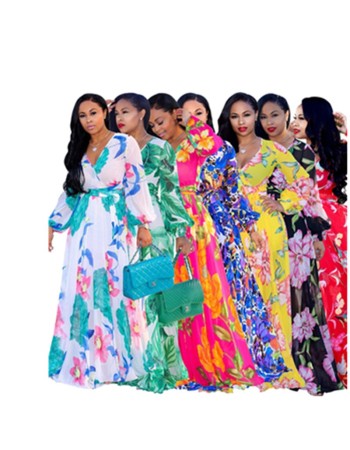 Women Maxi print dress long high quality Summer Beach Chiffon Party Dress M8214