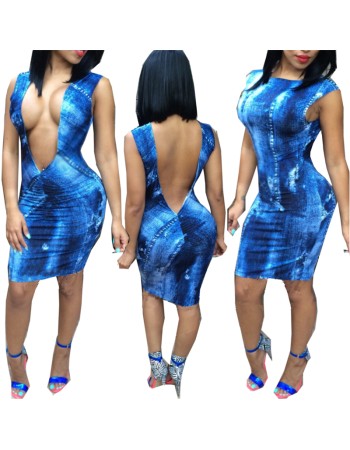 Blue Bare Sexy Bodycon Dress M30065