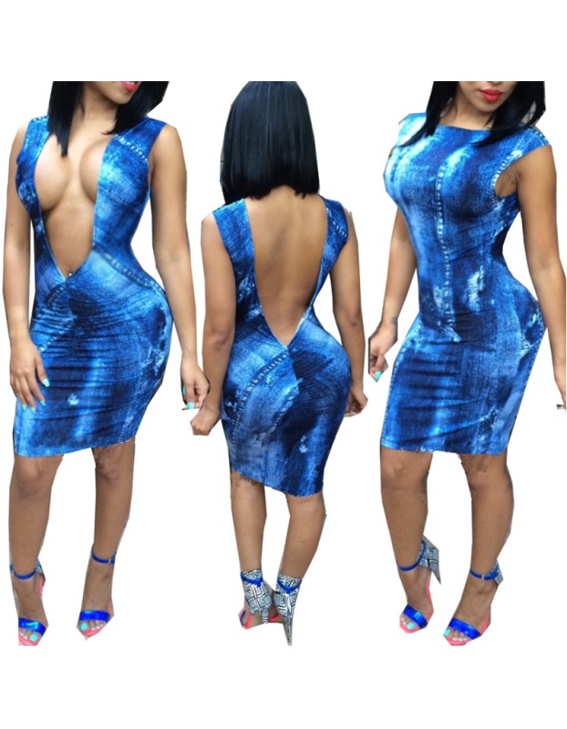 Blue Bare Sexy Bodycon Dress M30065