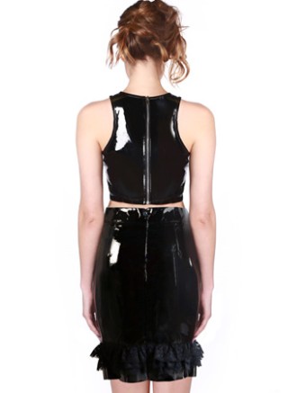 Women Sexy Black Leather Two Pcs Dress M7272