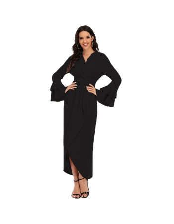 Fashion Ruffled Flared Sleeves Irregular Lace Up Modest Long Dresses Muslim 21410