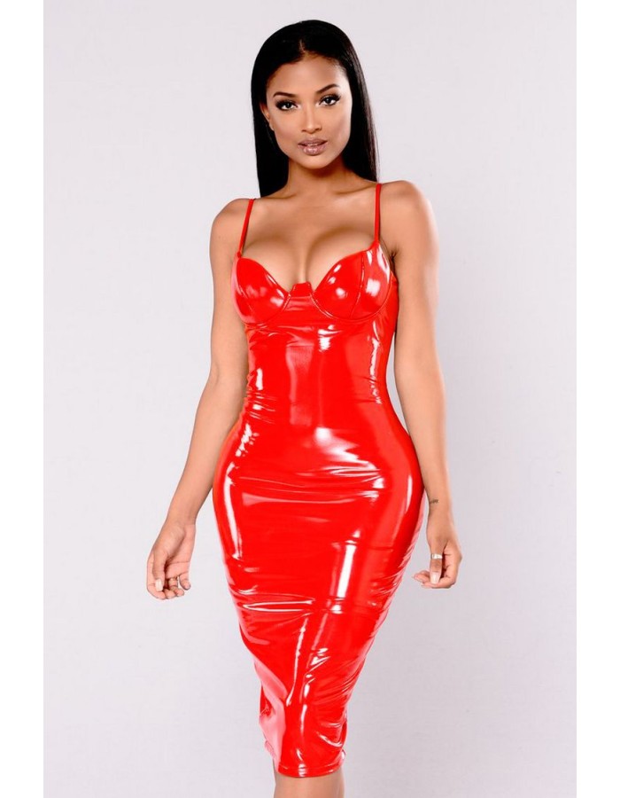 S-6XL Women Sexy PVC Leather Bodycon Dresses M7302