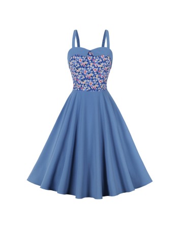 Fashion Vintage Floral Print Casual Strap Sleeveless Elegant Party Dress M3308
