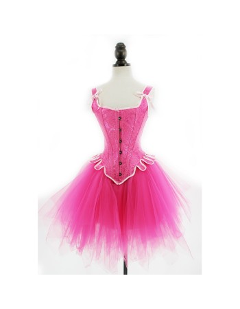 Vintage Pink Brocade Embroidered Bow Tie Corset Dress Shaping Corset WK2274