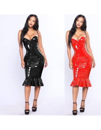 Plus Size Leather Off Shoulder Mermaid Bodycon Dresses m7313